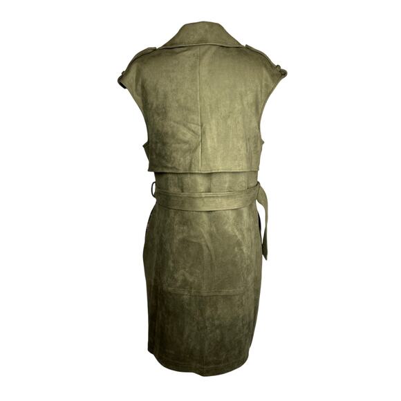 Laundry by Shelli Segal Faux Suede Gilet Jacket Sleeveless Epaulettes Green Sz S - Picture 4 of 16